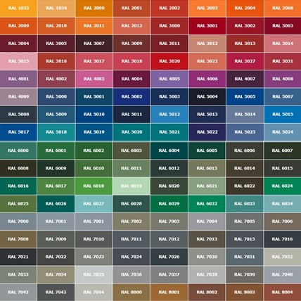 RAL farvekort - vejledende farver for epoxy